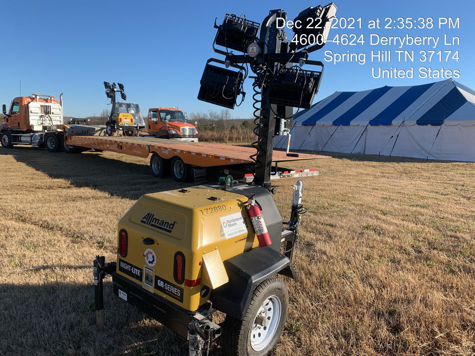 2021 Allmand NLV3GR (4) LED Light Fixture 350W, 23' Vertical Mast, 3kW Prime, Towable, Deep Sea L401, Leveling Jacks, Yanmar T4F 5.8hp