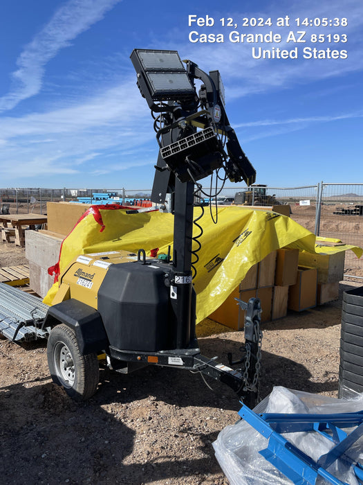 2022 Allmand NLV3GR (4) LED Light Fixture 350W, 23' Vertical Mast, 3kW Prime, Towable, Deep Sea L401, Leveling Jacks, Yanmar T4F 5.8hp