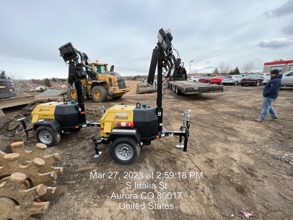 2022 Allmand NLV3GR (4) LED Light Fixture 350W, 23' Vertical Mast, 3kW Prime, Towable, ES Decals, T3