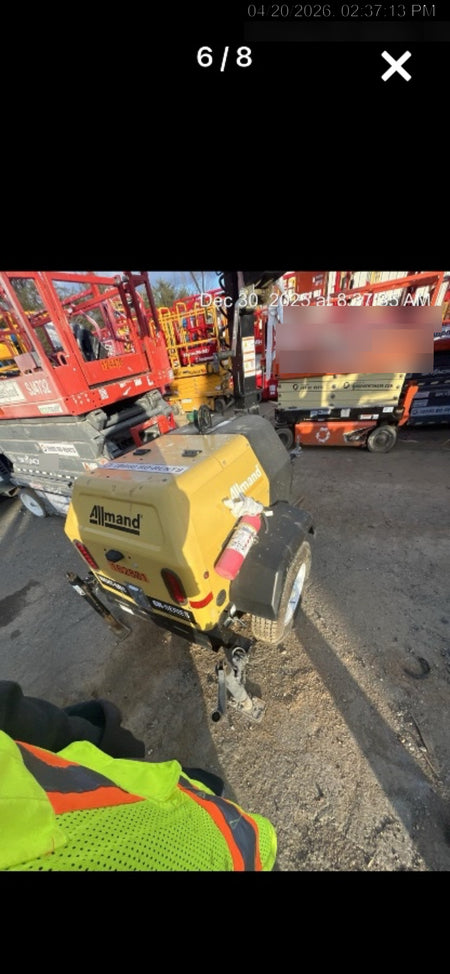 2021 Allmand NLV3GR (4) LED Light Fixture 350W, 23' Vertical Mast, 3kW Prime, Towable, Deep Sea L401, Leveling Jacks, Yanmar T4F 5.8hp