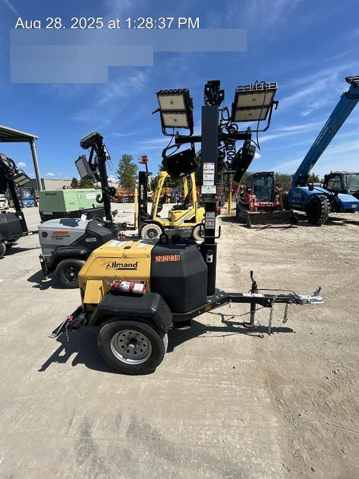 2022 Allmand NLV3GR (4) LED Light Fixture 350W, 23' Vertical Mast, 3kW Prime, Towable, Deep Sea L401, Leveling Jacks, Yanmar T4F 5.8hp