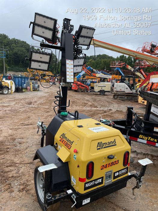 2022 Allmand NLV3GR (4) LED Light Fixture 350W, 23' Vertical Mast, 3kW Prime, Towable, Deep Sea L401, Leveling Jacks, Yanmar T4F 5.8hp