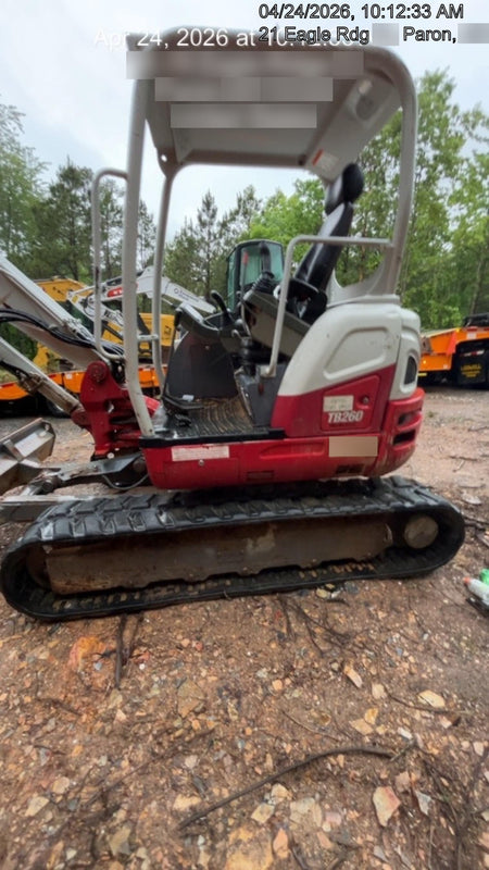 2019 Takeuchi TB260 Takeuchi TB260 Canopy w/Rubber Tracks, Auxiliary Hydraulics, Standard Blade, Manual QC, 12 / 18 / 24" Buckets, Hydraulic Thumb Installed