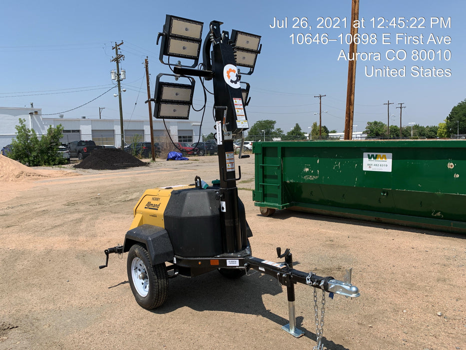 2021 Allmand NLV3GR (4) LED Light Fixture 350W, 23' Vertical Mast, 3kW Prime, Towable, Deep Sea L401, Leveling Jacks, Yanmar T4F 5.8hp