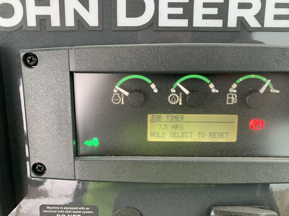 2019 John Deere 410L 4WD, CAB/HVAC, Standard Dipperstick, ISO Controls, Rear Aux Hydraulics, Manual QC w/1.5 Yd Bucket w/Forks, 24" Bucket