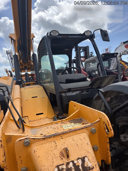 2019 JCB 510-56 Open ROPS, 74 HP, Solid Tires, Worklights, Beacon, Aux Hydraulics, Lifting Eye w/66" Carriage/60" Forks