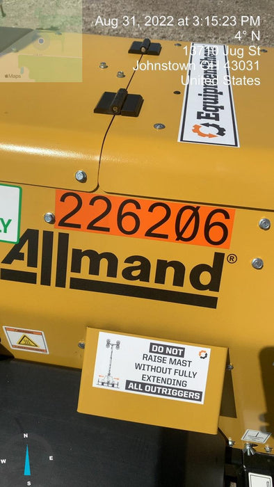 2022 Allmand NLV3GR (4) LED Light Fixture 350W, 23' Vertical Mast, 3kW Prime, Towable, Deep Sea L401, Leveling Jacks, Yanmar T4F 5.8hp