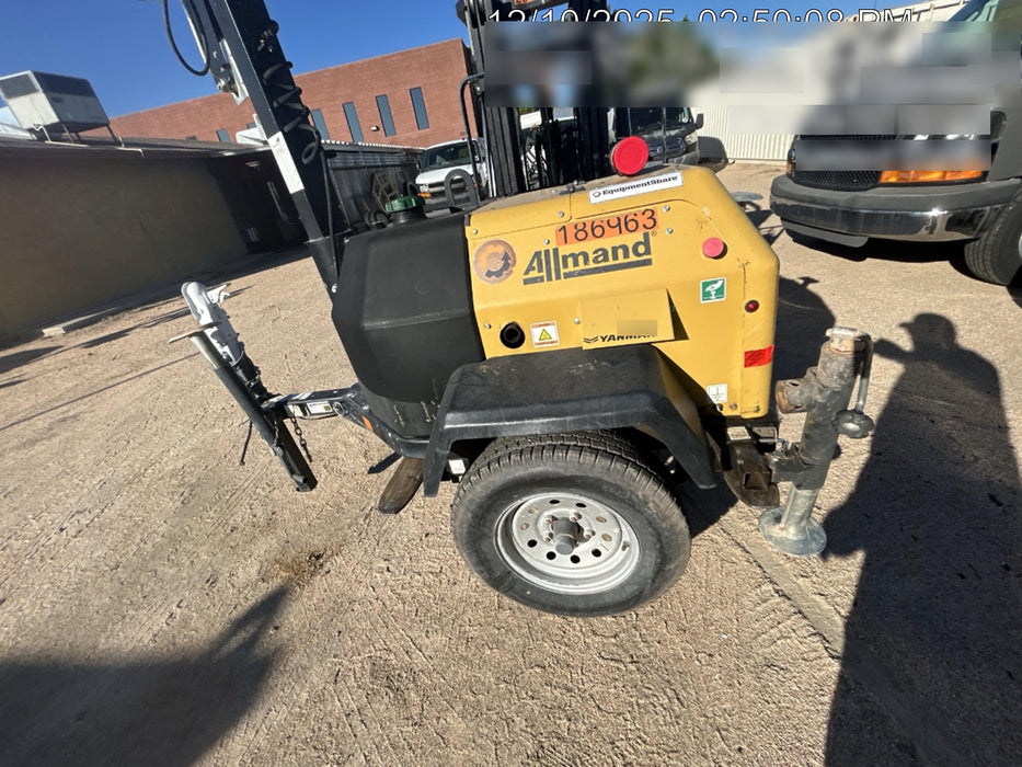 Allmand NLV3GR (4) LED Light Fixture 350W, 23' Vertical Mast, 3kW Prime, Towable, Deep Sea L401, Leveling Jacks, Yanmar T4F 5.8hp