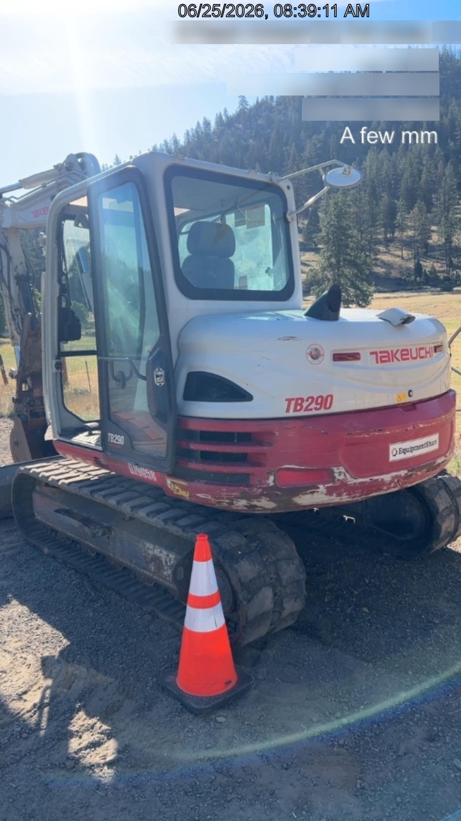 2019 Takeuchi TB290 Cab/Heat/AC Rubber tracks, Dozer blade, Travel alarm, Auxiliary hydraulics Manual QC, Hydraulic thumb, 18", 24", and 36" Buckets