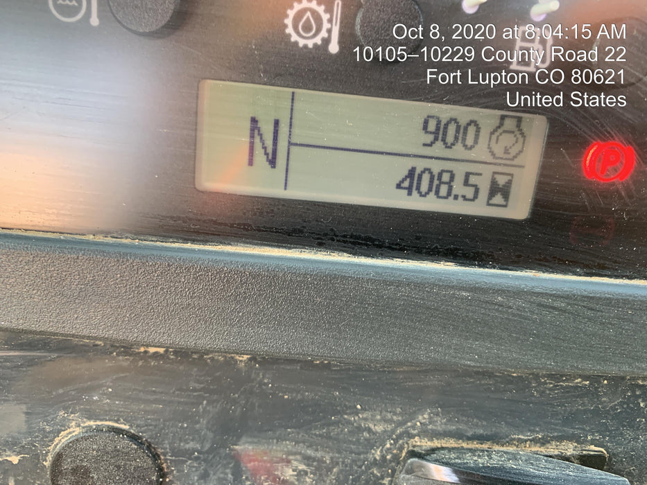 2019 John Deere 410L 4WD, CAB/HVAC, Standard Dipperstick, ISO Controls, Rear Aux Hydraulics, Manual QC, 1.5 Yd Bucket w/Forks, 24" Bucket