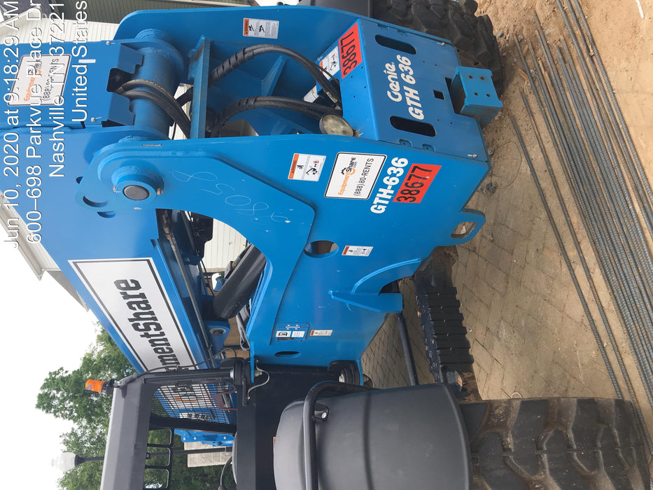 2019 Genie GTH-636 Canopy, Solid RT Tires, LED Work Lights, Beacon 60" QA Carriage, 48" Forks