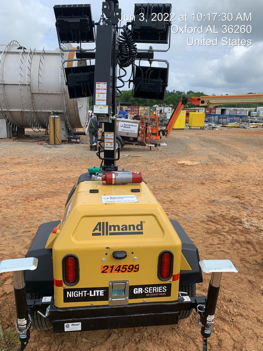 2022 Allmand NLV3GR (4) LED Light Fixture 350W, 23' Vertical Mast, 3kW Prime, Towable, Deep Sea L401, Leveling Jacks, Yanmar T4F 5.8hp