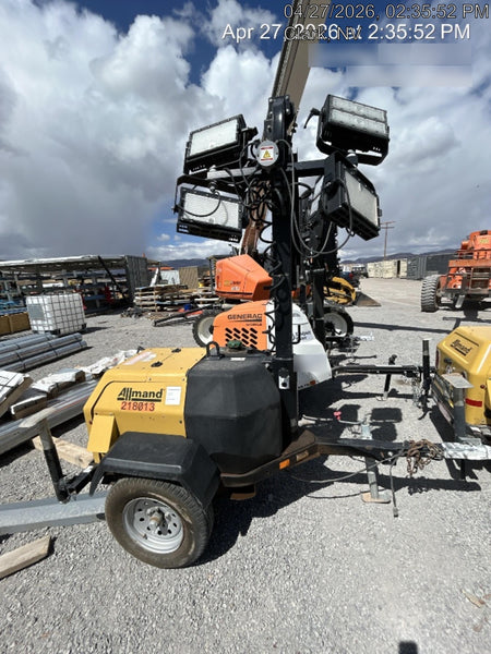 2022 Allmand NLV3GR (4) LED Light Fixture 350W, 23' Vertical Mast, 3kW Prime, Towable, Deep Sea L401, Leveling Jacks, Yanmar T4F 5.8hp