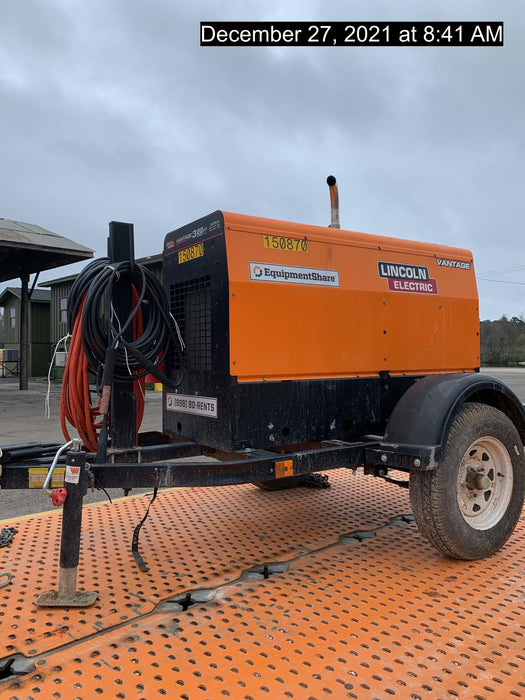 2021 Lincoln Electric Vantage 322 Vantage 322 Ready Pak 3 w/ Decals, ORANGE (includes trailer, cable rack, fender light kit) NO Telematics