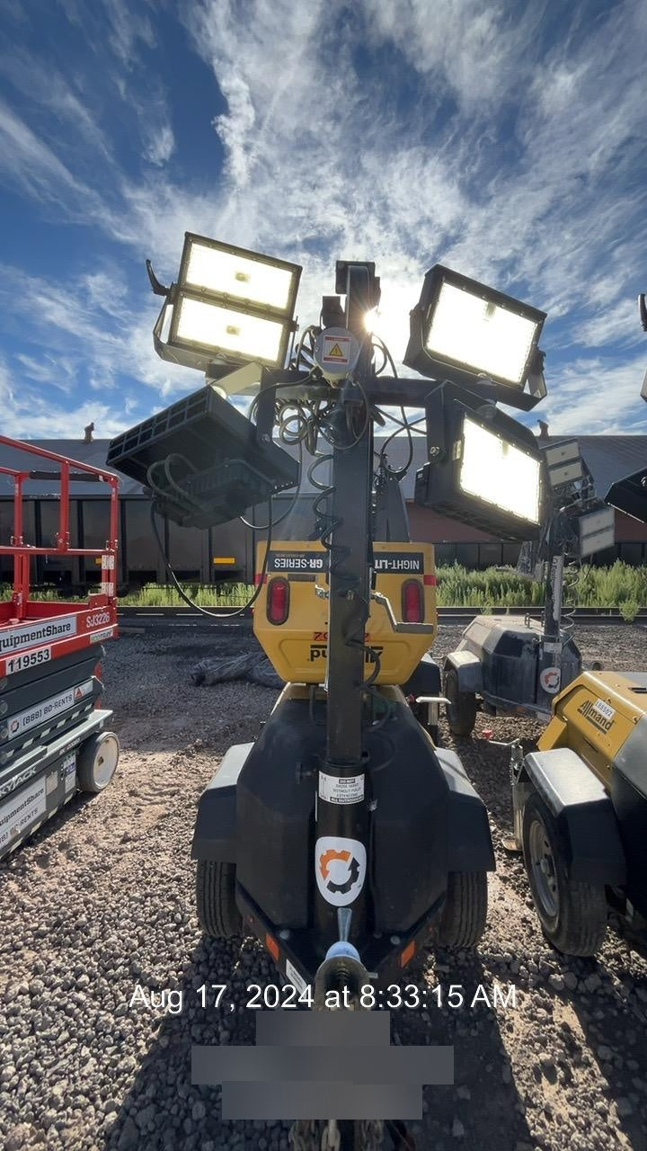 2022 Allmand NLV3GR (4) LED Light Fixture 350W, 23' Vertical Mast, 3kW Prime, Towable, ES Decals, T3