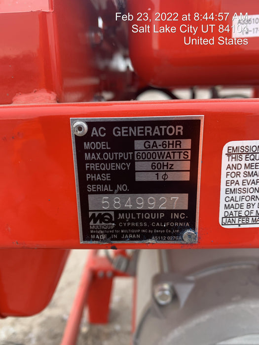 2020 Multiquip GA6HR Gen 6kW Honda GX340 GFCI Wheel Kit