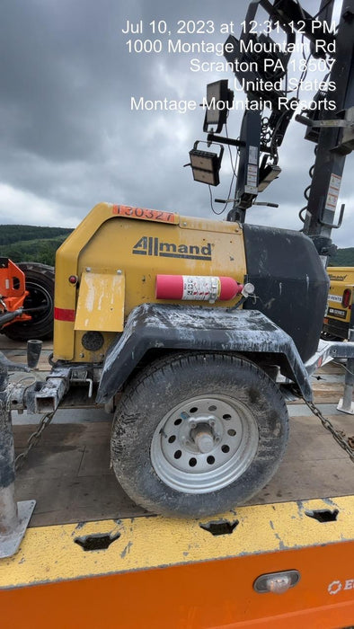 2021 Allmand NLV3GR (4) LED Light Fixture 350W, 23' Vertical Mast, 3kW Prime, Towable, Deep Sea L401, Leveling Jacks, Yanmar T4F 5.8hp