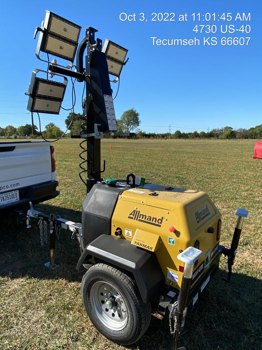 2022 Allmand NLV3GR (4) LED Light Fixture 350W, 23' Vertical Mast, 3kW Prime, Towable, ES Decals, T3