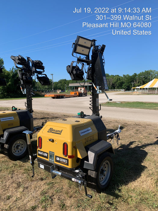 2022 Allmand NLV3GR (4) LED Light Fixture 350W, 23' Vertical Mast, 3kW Prime, Towable, Deep Sea L401, Leveling Jacks, Yanmar T4F 5.8hp