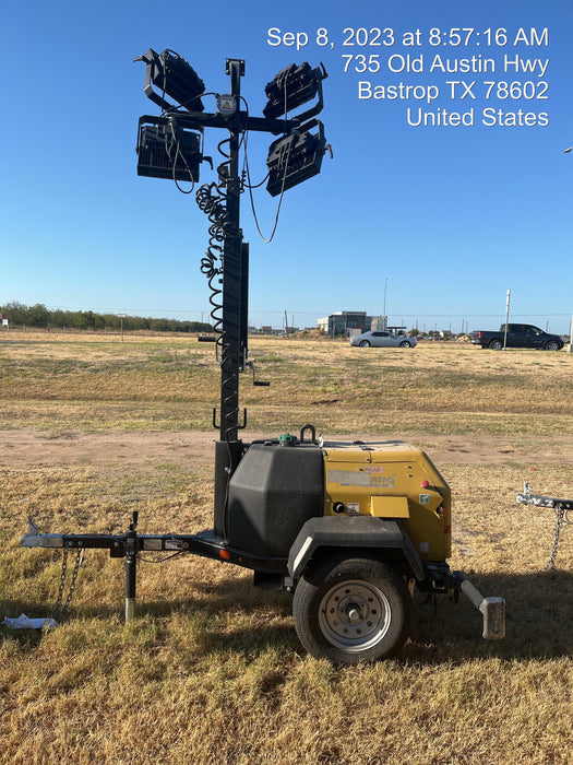 2022 Allmand NLV3GR (4) LED Light Fixture 350W, 23' Vertical Mast, 3kW Prime, Towable, Deep Sea L401, Leveling Jacks, Yanmar T4F 5.8hp