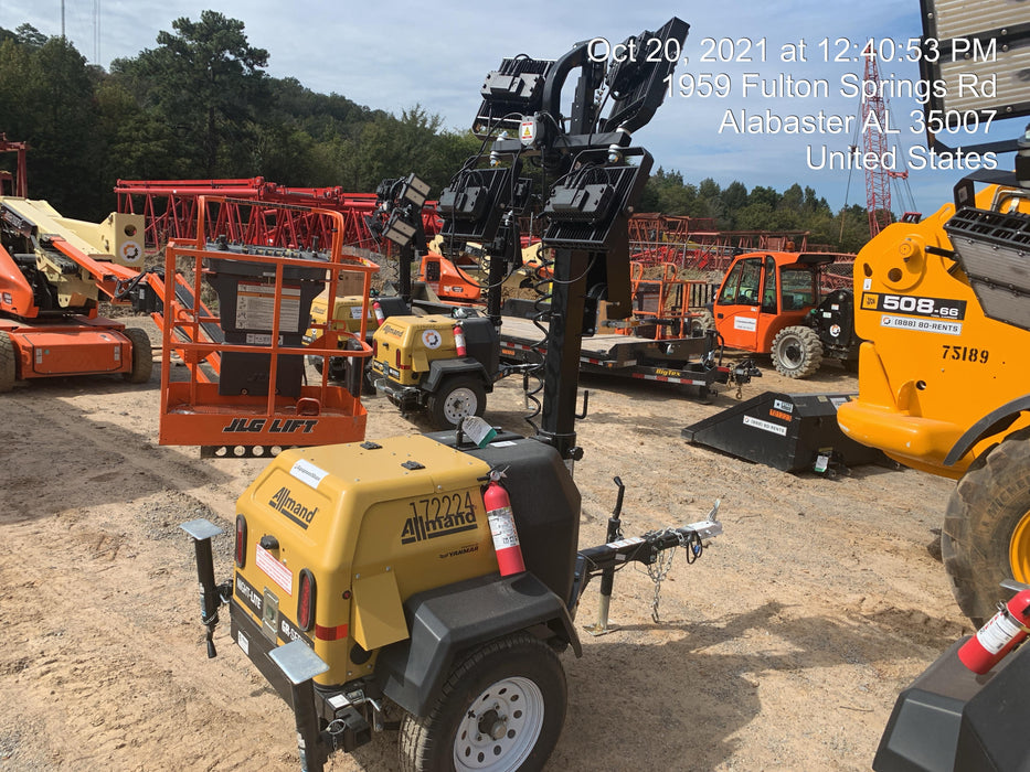 2021 Allmand NLV3GR (4) LED Light Fixture 350W, 23' Vertical Mast, 3kW Prime, Towable, Deep Sea L401, Leveling Jacks, Yanmar T4F 5.8hp