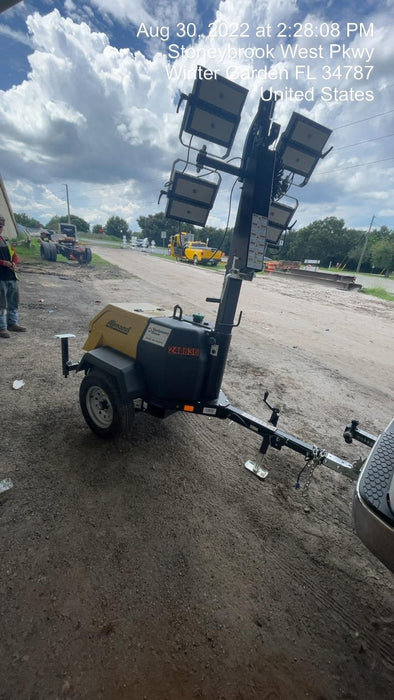 2022 Allmand NLV3GR (4) LED Light Fixture 350W, 23' Vertical Mast, 3kW Prime, Towable, Deep Sea L401, Leveling Jacks, Yanmar T4F 5.8hp