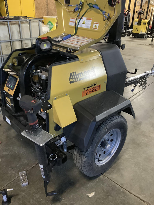 Allmand NLV3GR (4) LED Light Fixture 350W, 23' Vertical Mast, 3kW Prime, Towable, Deep Sea L401, Leveling Jacks, Yanmar T4F 5.8hp