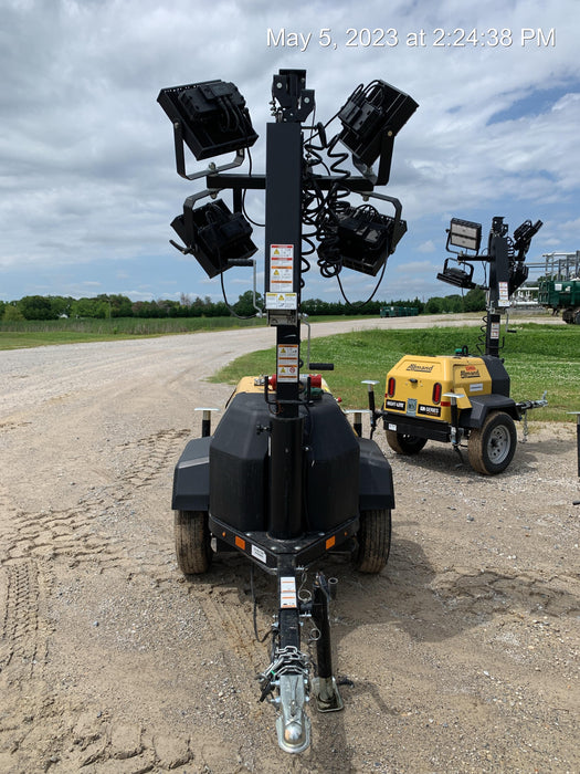 2022 Allmand NLV3GR (4) LED Light Fixture 350W, 23' Vertical Mast, 3kW Prime, Towable, Deep Sea L401, Leveling Jacks, Yanmar T4F 5.8hp