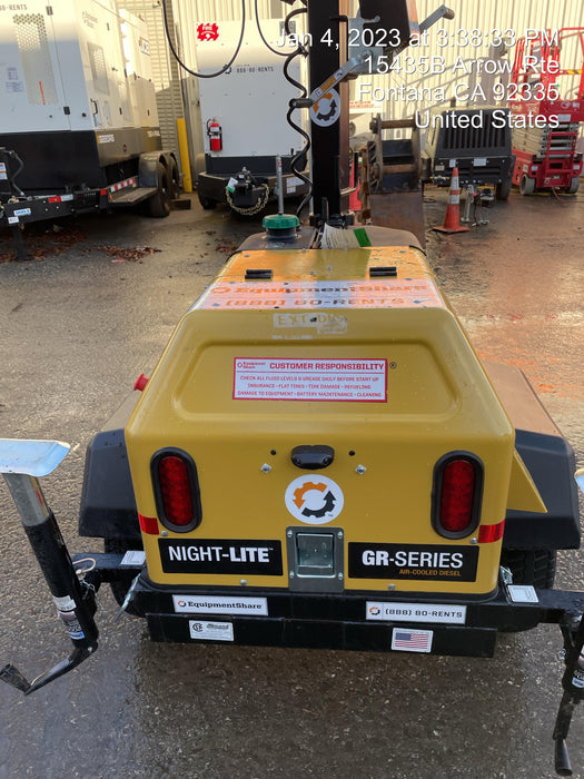 2022 Allmand NLV3GR (4) LED Light Fixture 350W, 23' Vertical Mast, 3kW Prime, Towable, ES Decals, T3