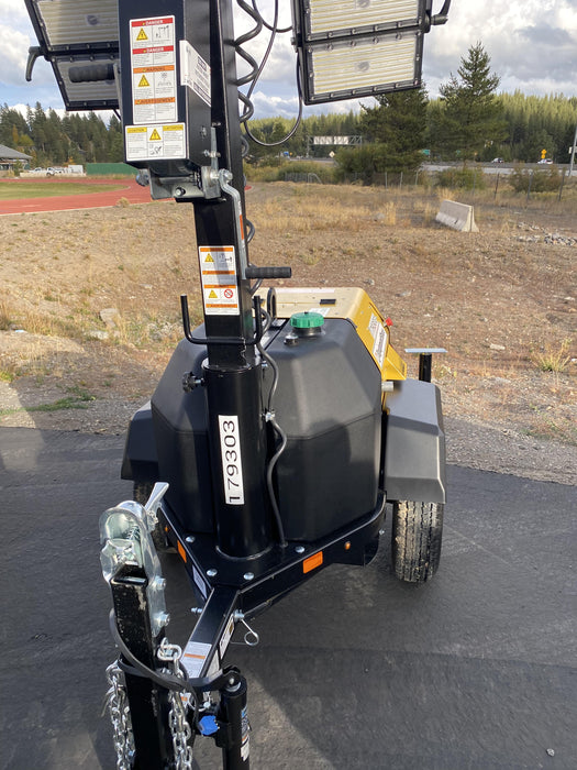 Allmand NLV3GR (4) LED Light Fixture 350W, 23' Vertical Mast, 3kW Prime, Towable, Deep Sea L401, Leveling Jacks, Yanmar T4F 5.8hp