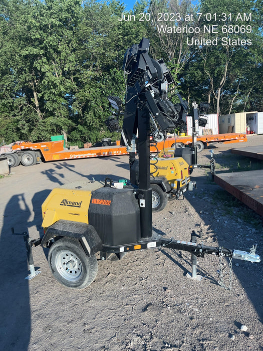 2020 Allmand NLV3GR (4) LED Light Fixture 350W, 23' Vertical Mast, 3kW Prime, Towable, Deep Sea L401, Leveling Jacks, Yanmar T4F 5.8hp