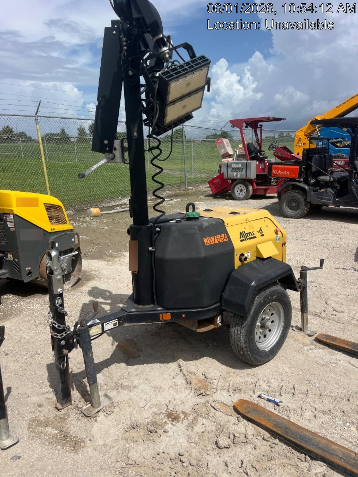 2022 Allmand NLV3GR (4) LED Light Fixture 350W, 23' Vertical Mast, 3kW Prime, Towable, Deep Sea L401, Leveling Jacks, Yanmar T4F 5.8hp