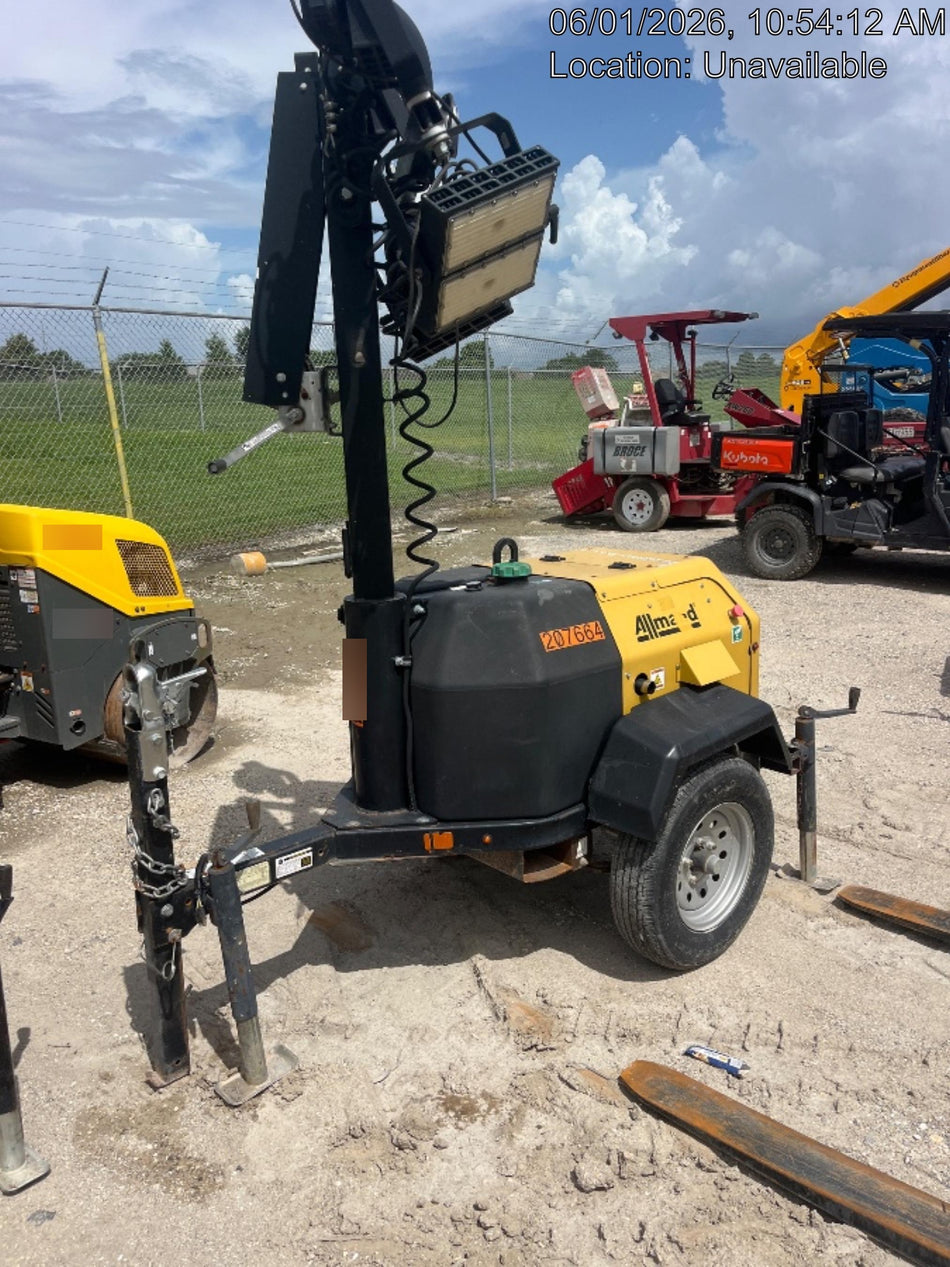2022 Allmand NLV3GR (4) LED Light Fixture 350W, 23' Vertical Mast, 3kW Prime, Towable, Deep Sea L401, Leveling Jacks, Yanmar T4F 5.8hp
