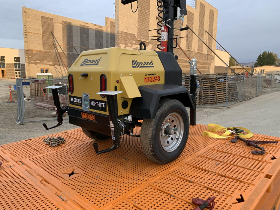 2020 Allmand NLV3GR (4) LED Light Fixture 350W, 23' Vertical Mast, 3kW Prime, Towable, Deep Sea L401, Leveling Jacks, Yanmar T4F 5.8hp