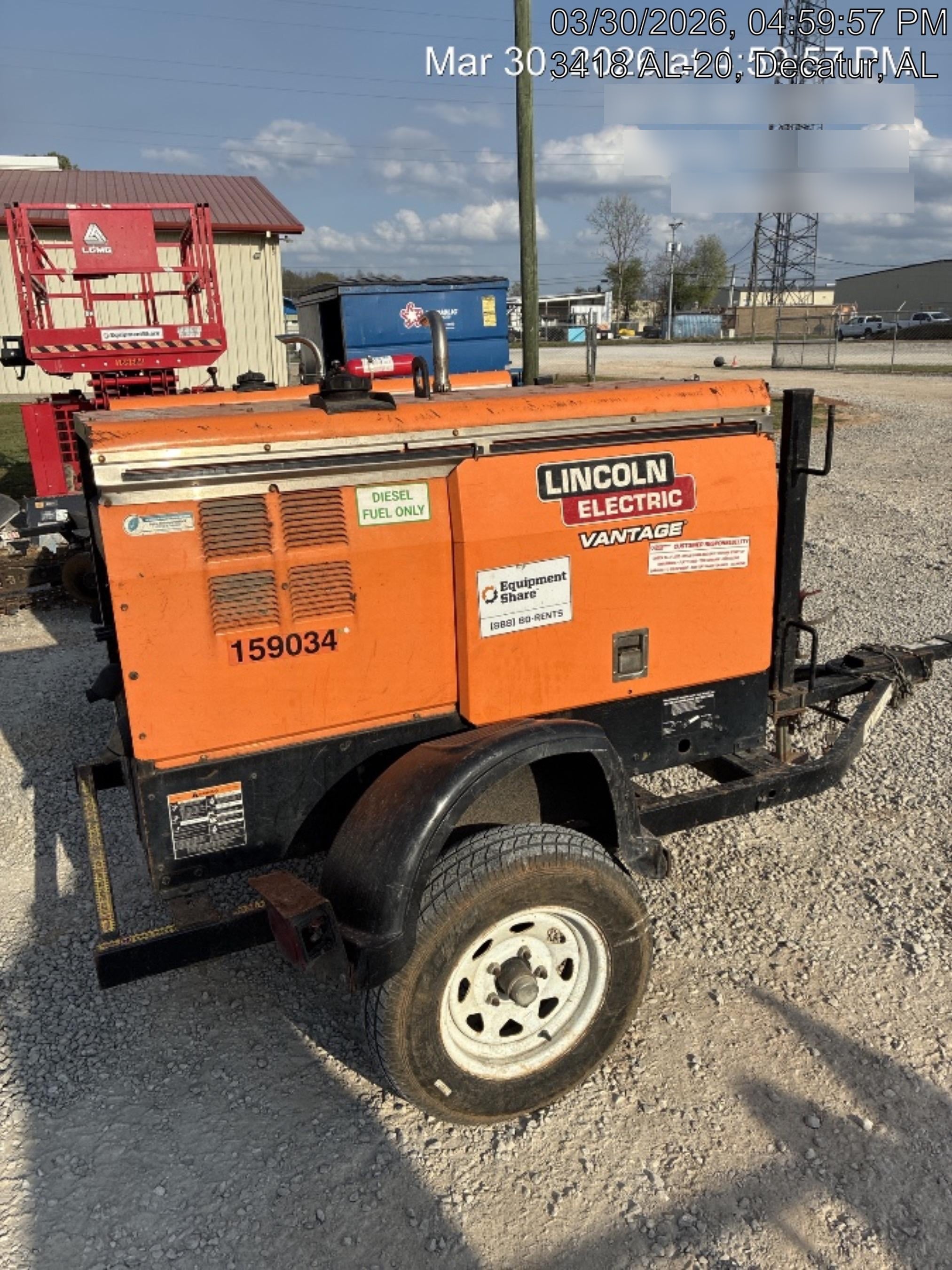 2021 Lincoln Electric Vantage 322 Vantage 322 Ready Pak 3 w/ Decals, ORANGE (includes trailer, cable rack, fender light kit) NO Telematics
