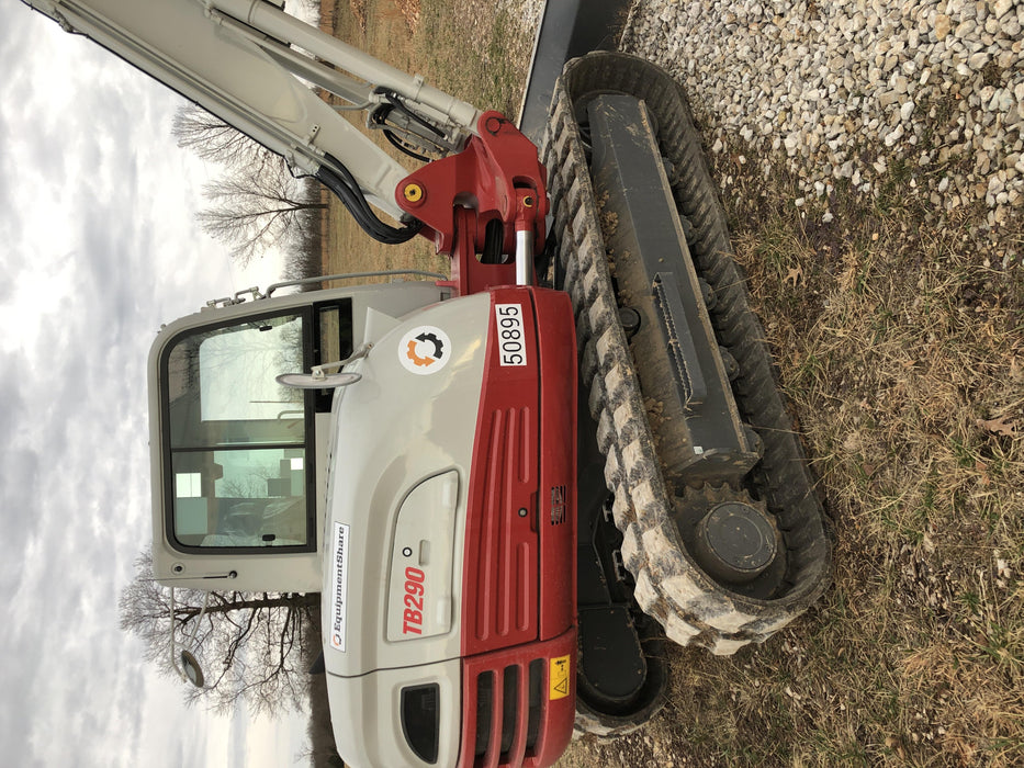 2019 Takeuchi TB290 Cab, AC, Rubber Tracks, Dozer Blade, Travel Alarm, Control Pattern Change Valve, Auxiliary Hydraulics w/18" Quick Coupler Bucket with teeth, 6.2 cu. ft. capacity/24" Quick Coupler Bucket with teeth, 8.6 cu. ft. capacity/36" Quick Coupler Bucket with teeth, 13.4 cu. ft. capacity, Quick Coupler, Hydraulic Thumb Installed