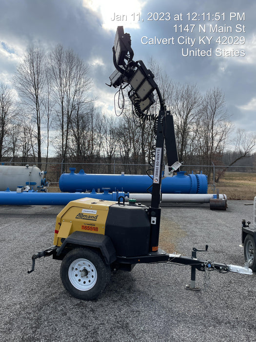 2021 Allmand NLV3GR (4) LED Light Fixture 350W, 23' Vertical Mast, 3kW Prime, Towable, Deep Sea L401, Leveling Jacks, Yanmar T4F 5.8hp