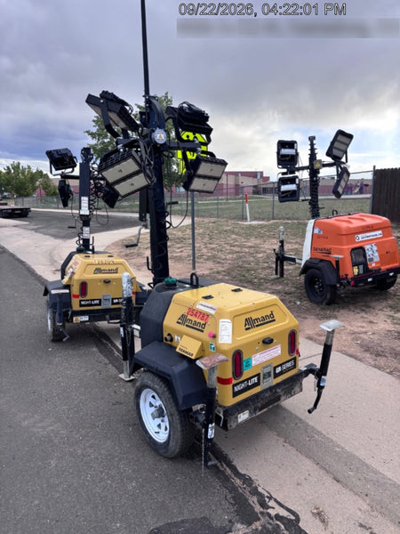 2022 Allmand NLV3GR (4) LED Light Fixture 350W, 23' Vertical Mast, 3kW Prime, Towable, ES Decals, T3