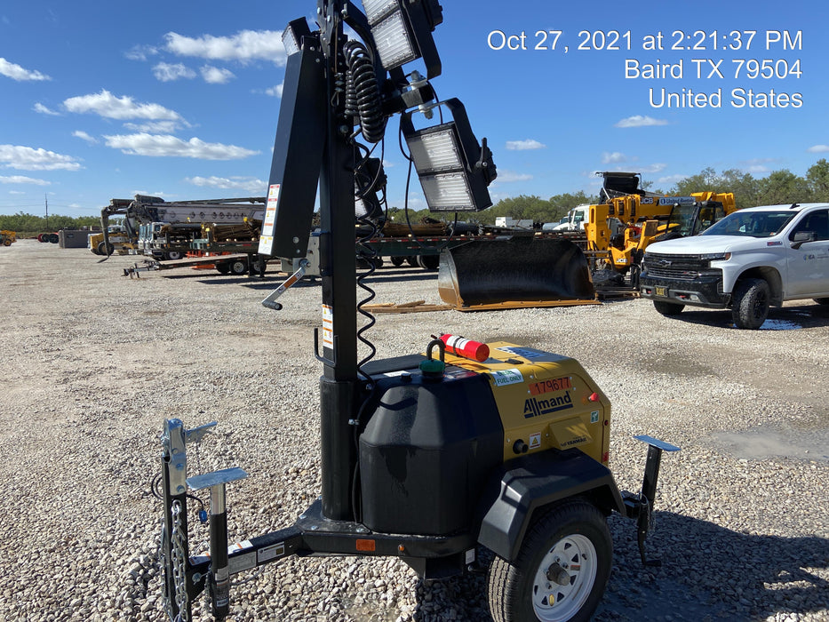 Allmand NLV3GR (4) LED Light Fixture 350W, 23' Vertical Mast, 3kW Prime, Towable, Deep Sea L401, Leveling Jacks, Yanmar T4F 5.8hp