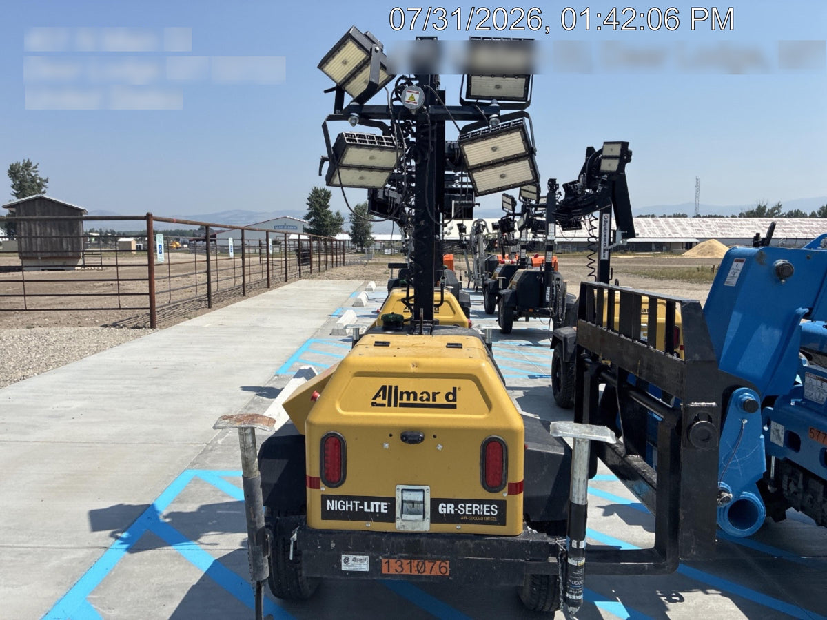 2021 Allmand NLV3GR (4) LED Light Fixture 350W, 23' Vertical Mast, 3kW Prime, Towable, Deep Sea L401, Leveling Jacks, Yanmar T4F 5.8hp