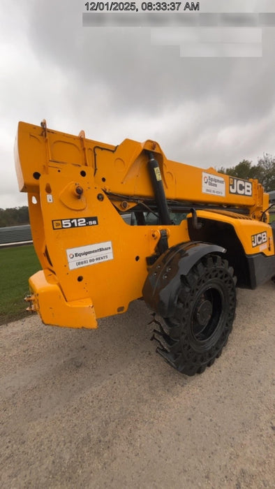 2019 JCB 512-56 109 HP w/CAB/HVAC, Beacon, Aux Hydraulics, Worklights, Solid Tires w/60" Carriage/Forks