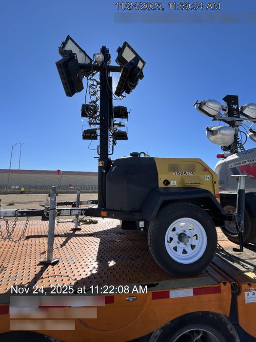 Allmand NLV3GR (4) LED Light Fixture 350W, 23' Vertical Mast, 3kW Prime, Towable, Deep Sea L401, Leveling Jacks, Yanmar T4F 5.8hp