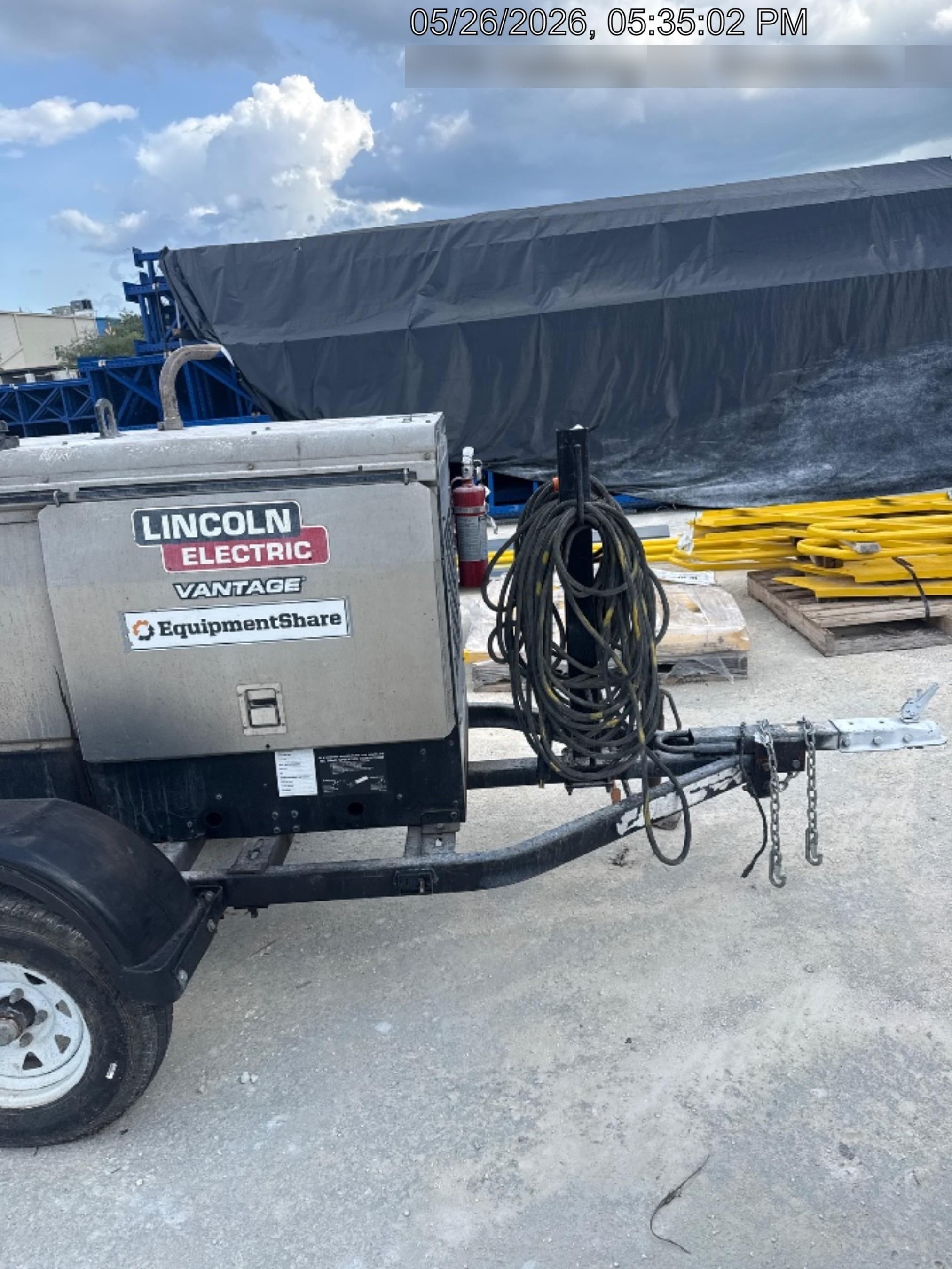 2019 Lincoln Electric Vantage 322 Welder Ready-Pak 3, Two wheel trailer, Fender and Light kit, Cable Rack