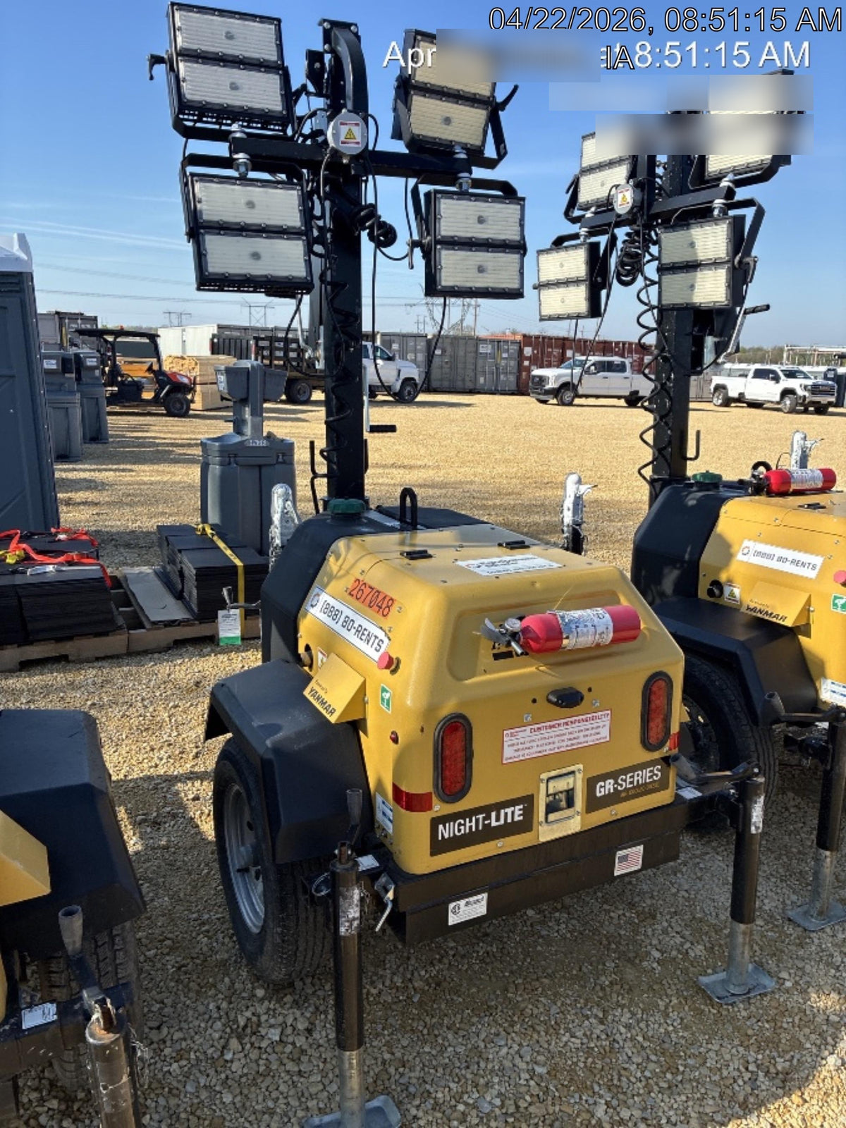 2022 Allmand NLV3GR (4) LED Light Fixture 350W, 23' Vertical Mast, 3kW Prime, Towable, ES Decals, T3