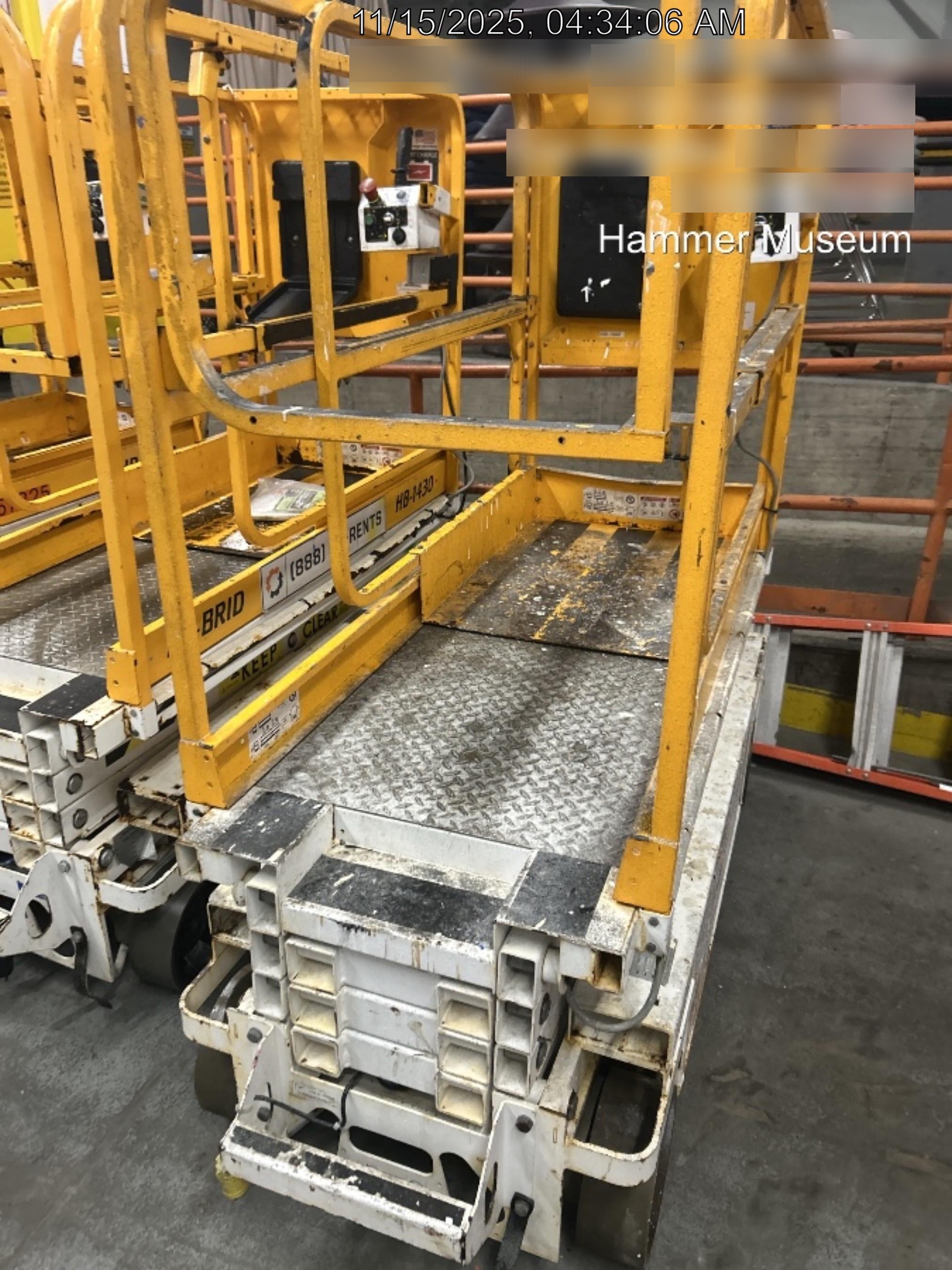 Custom Equipment HB-1430 <ul>
 <li>Hy-Brid Scissor Lift</li>
  <li>Platform capacity up to 670 lbs.</li>
  <li>Working height up to 20 ft</li>
  <li>Weighs under 1,700 lbs.</li>
  <li>Non-marking wheels </li>
</ul>