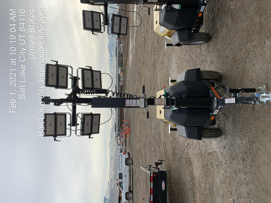 2020 Allmand NLV3GR (4) LED Light Fixture 350W, 23' Vertical Mast, 3kW Prime, Towable, Deep Sea L401, Leveling Jacks, Yanmar T4F 5.8hp