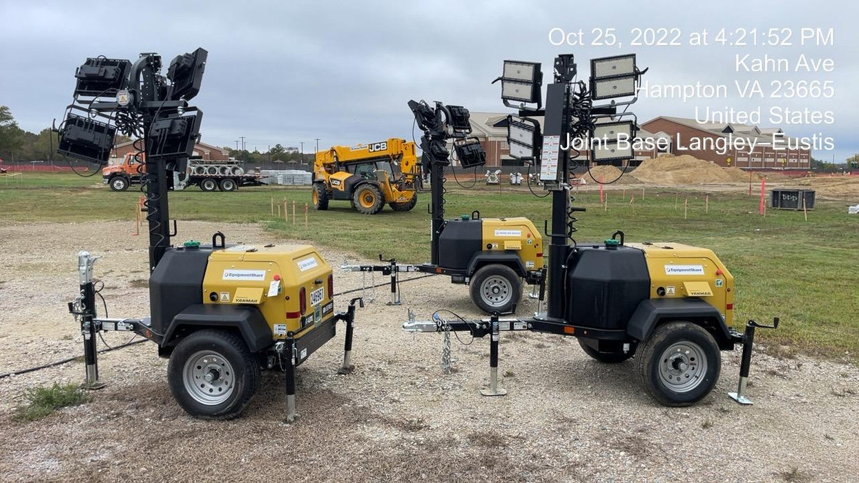 2022 Allmand NLV3GR (4) LED Light Fixture 350W, 23' Vertical Mast, 3kW Prime, Towable, ES Decals, T3