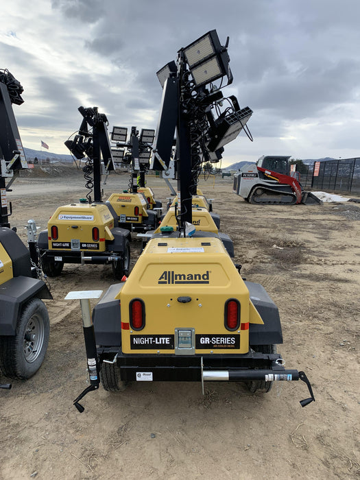 2021 Allmand NLV3GR (4) LED Light Fixture 350W, 23' Vertical Mast, 3kW Prime, Towable, Deep Sea L401, Leveling Jacks, Yanmar T4F 5.8hp