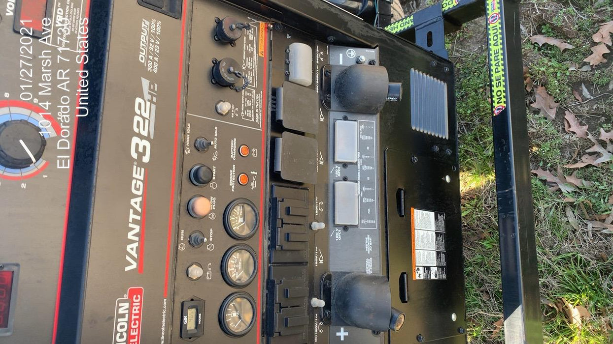 2019 Lincoln Electric Vantage 322 Welder Ready-Pak 3, Two wheel trailer, Fender and Light kit, Cable Rack