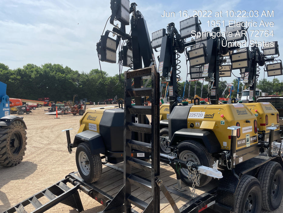 2022 Allmand NLV3GR (4) LED Light Fixture 350W, 23' Vertical Mast, 3kW Prime, Towable, Deep Sea L401, Leveling Jacks, Yanmar T4F 5.8hp